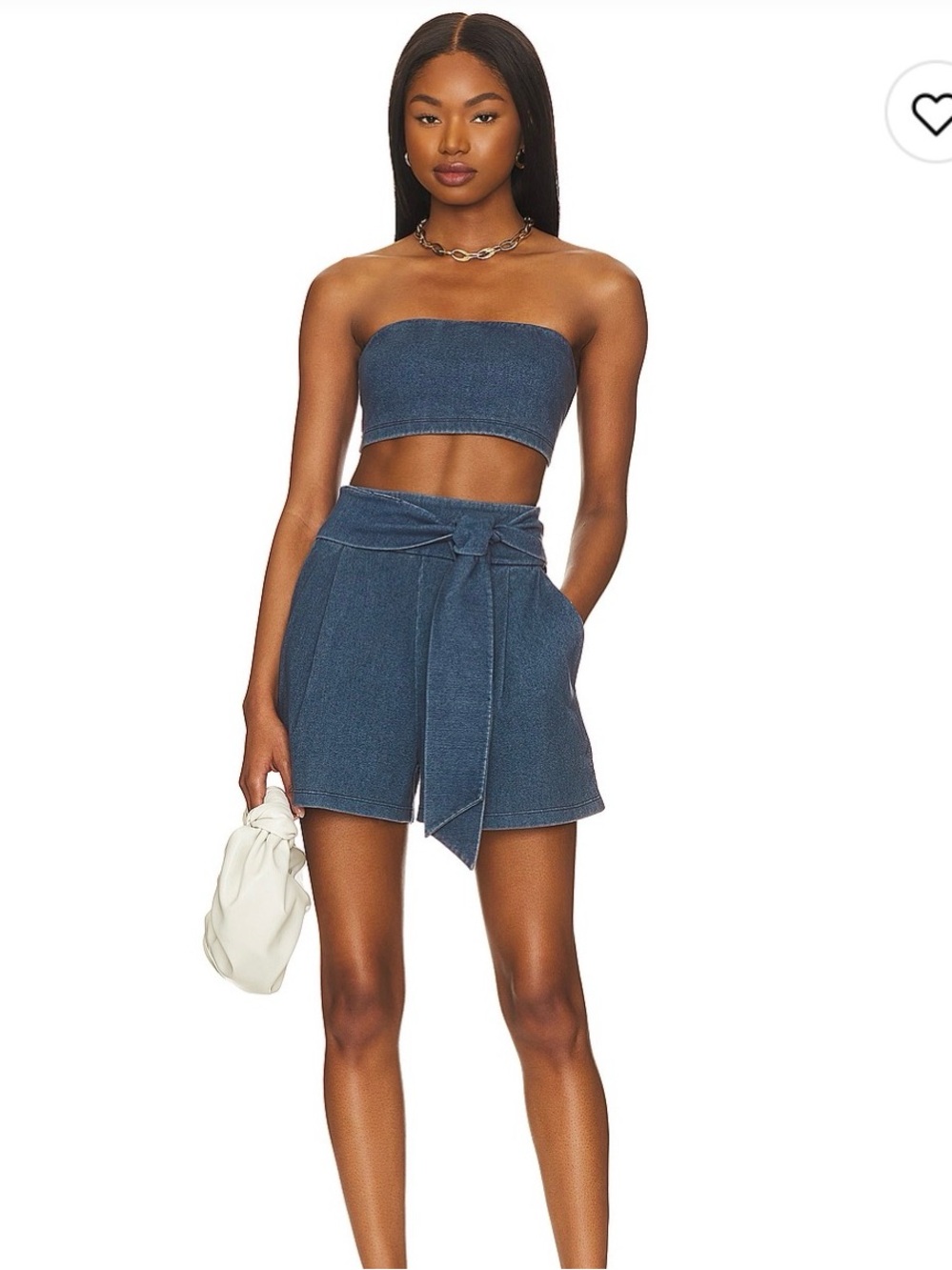 Susana Monaco Light Denim Stretch Jean shorts and tube top being sold as a set